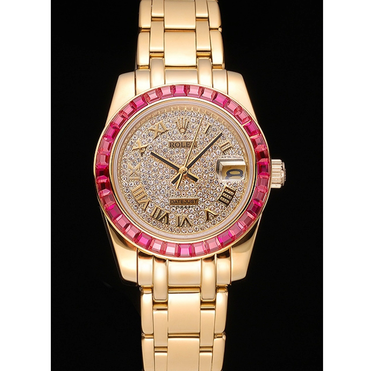 Aaa replica watch Jewels Bezel Datejust Dial And Rolex Gold 622835 Case Diamond Pink Bracelet 0519